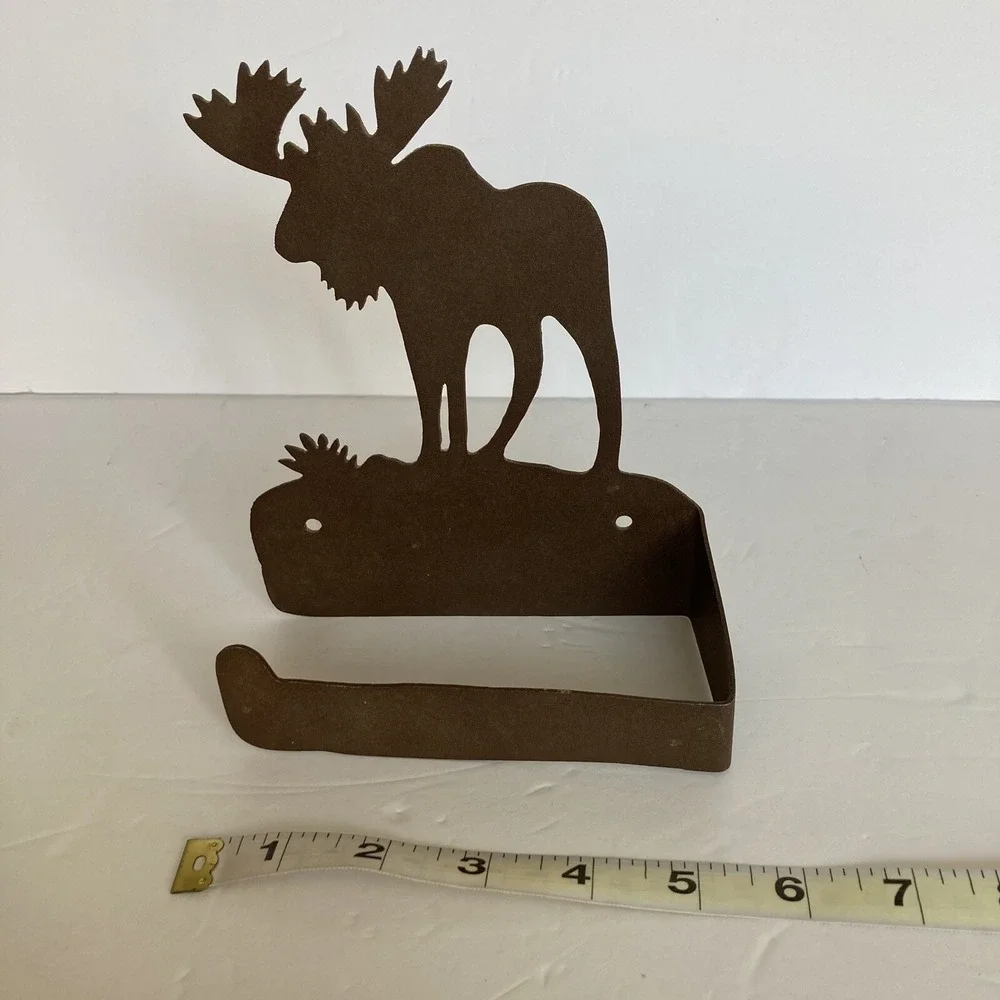 Vtg Metal Moose Light Switch Plate Cover & Toilet Paper Holder Cabin Camp Decor